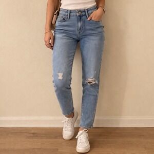 Levis 711 Skinny Jeans Womens 28 Light Wash Distressed Denim Blue Mid Rise